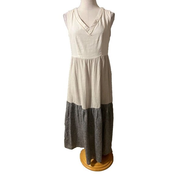 JOIE Maxi Dress XS Extra Small Linen Gray White Pockets Beads Washable Flowy - Picture 1 of 11